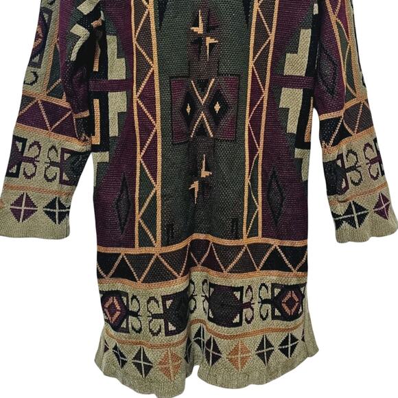 Norm Thompson Cardigan Duster Sweater Women's Sz S Oversized Aztec Boho Cottage - Picture 4 of 7